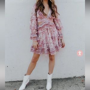 Boho pink festival dress, open lace up back